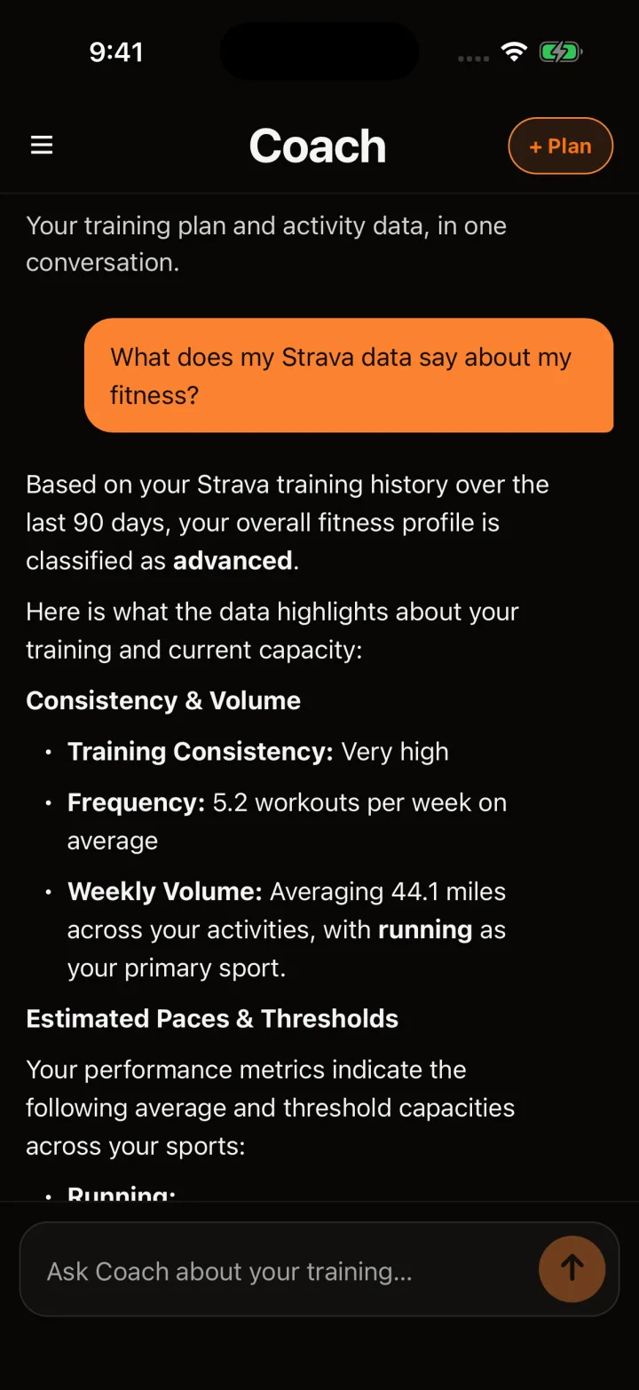 FE26 Coach conversation analyzing an athlete's recent training